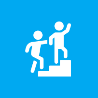 1-to-1 Business Coaching Two figures, one helping another up stairs.