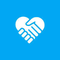 Trust Edge Workshops Heart-shaped handshake icon on blue background.